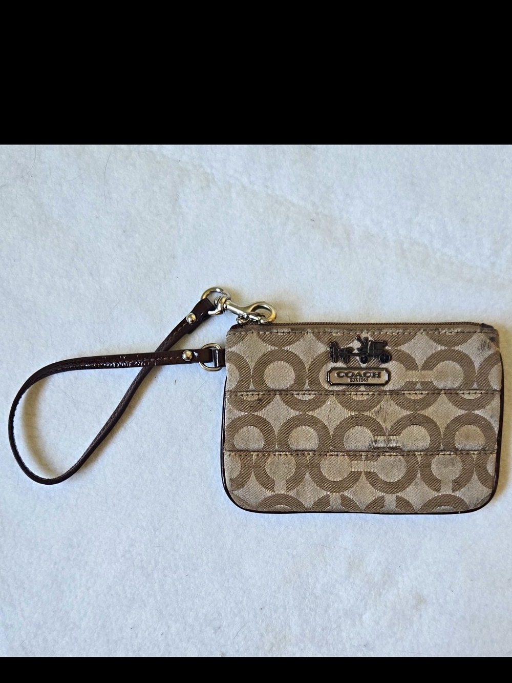 Coach Beige Signature Canvas Wristlet